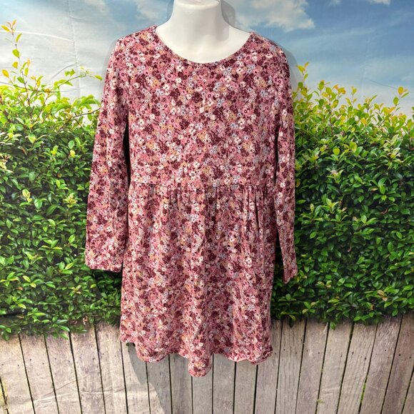 H&M Pink Floral Long Sleeve Cotton Dress (SKU: 168G) - Picture 1 of 4